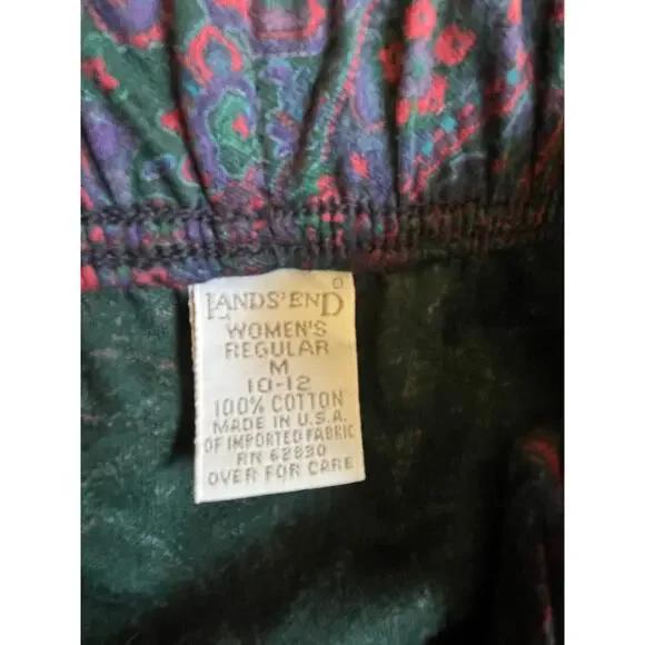 Vintage 90s Lands’ End Cotton Paisley A-Line Maxi Skirt Pockets Women's S/M - Picture 8 of 9